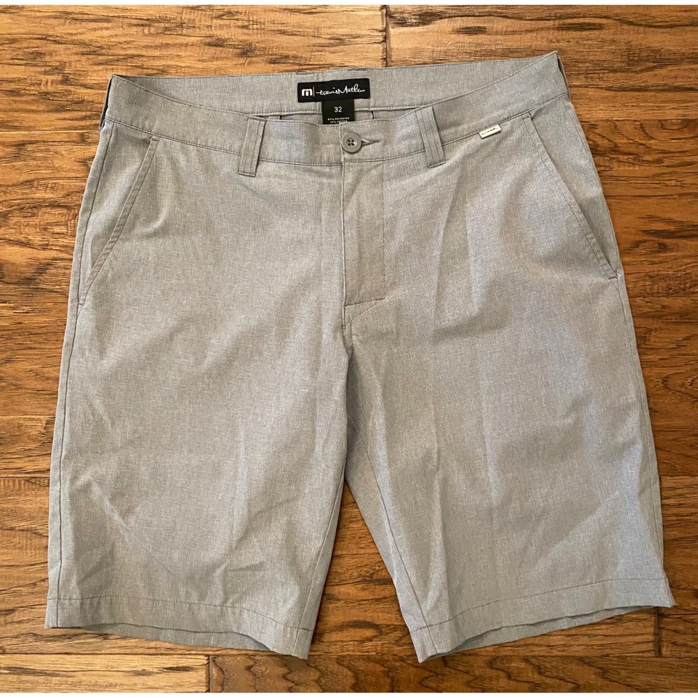 Travis Mathew Beck Golf Shorts Mens 32 Grey Micro Check Stretch Performance